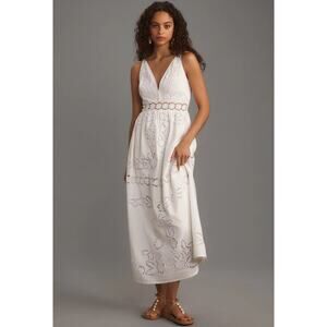 NWT Anthropologie Vineet Bahl Sleeveless V-Neck Floral Cutwork Midi Dress $278
